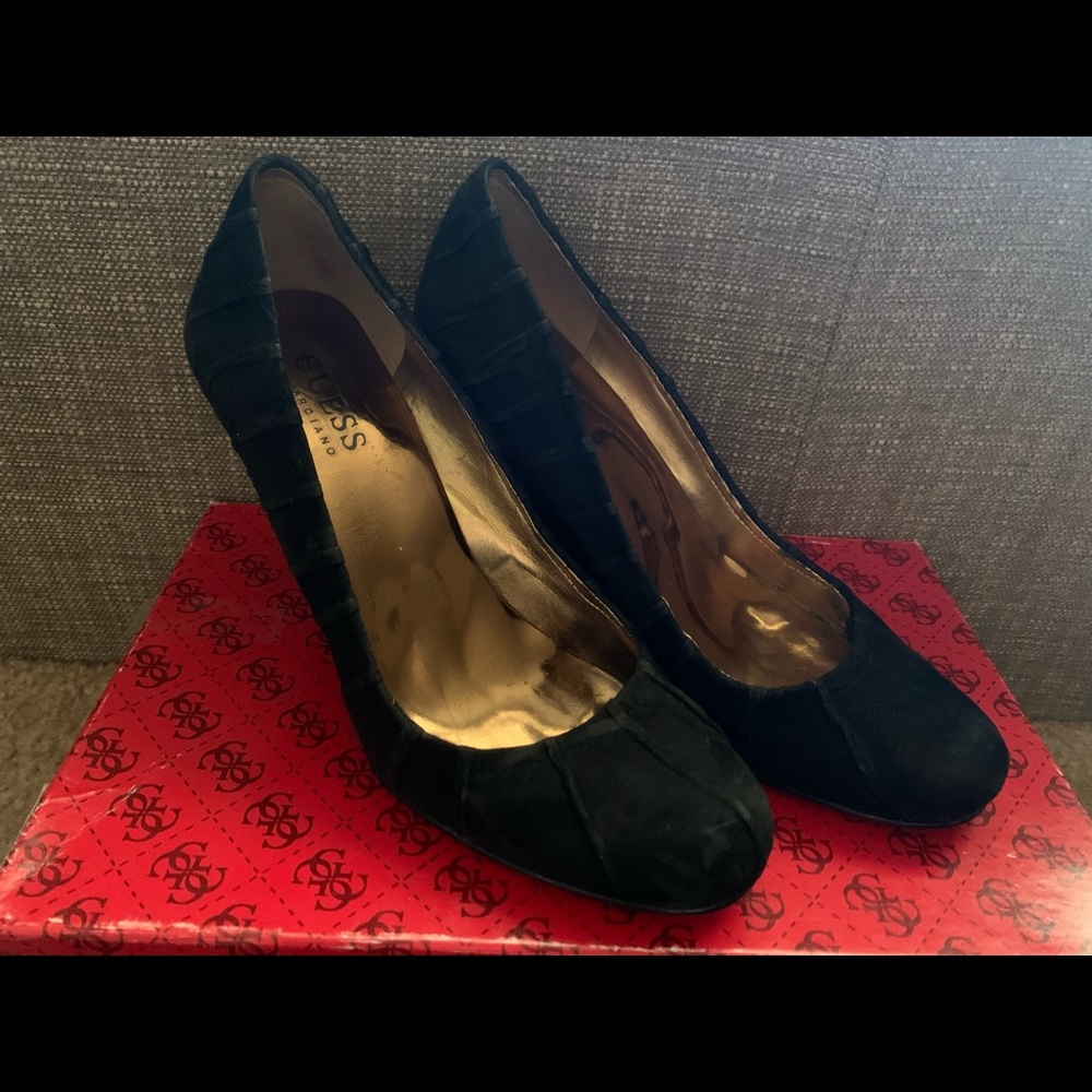 Black Suede and Gold Heels